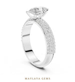 Load image into Gallery viewer, Maylaya Gems pear three-row pavé lab-grown diamond ring in white gold
