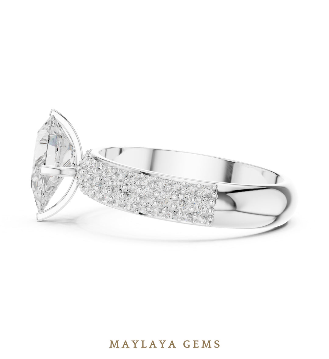 Maylaya Gems pear three-row pavé lab-grown diamond ring in white gold