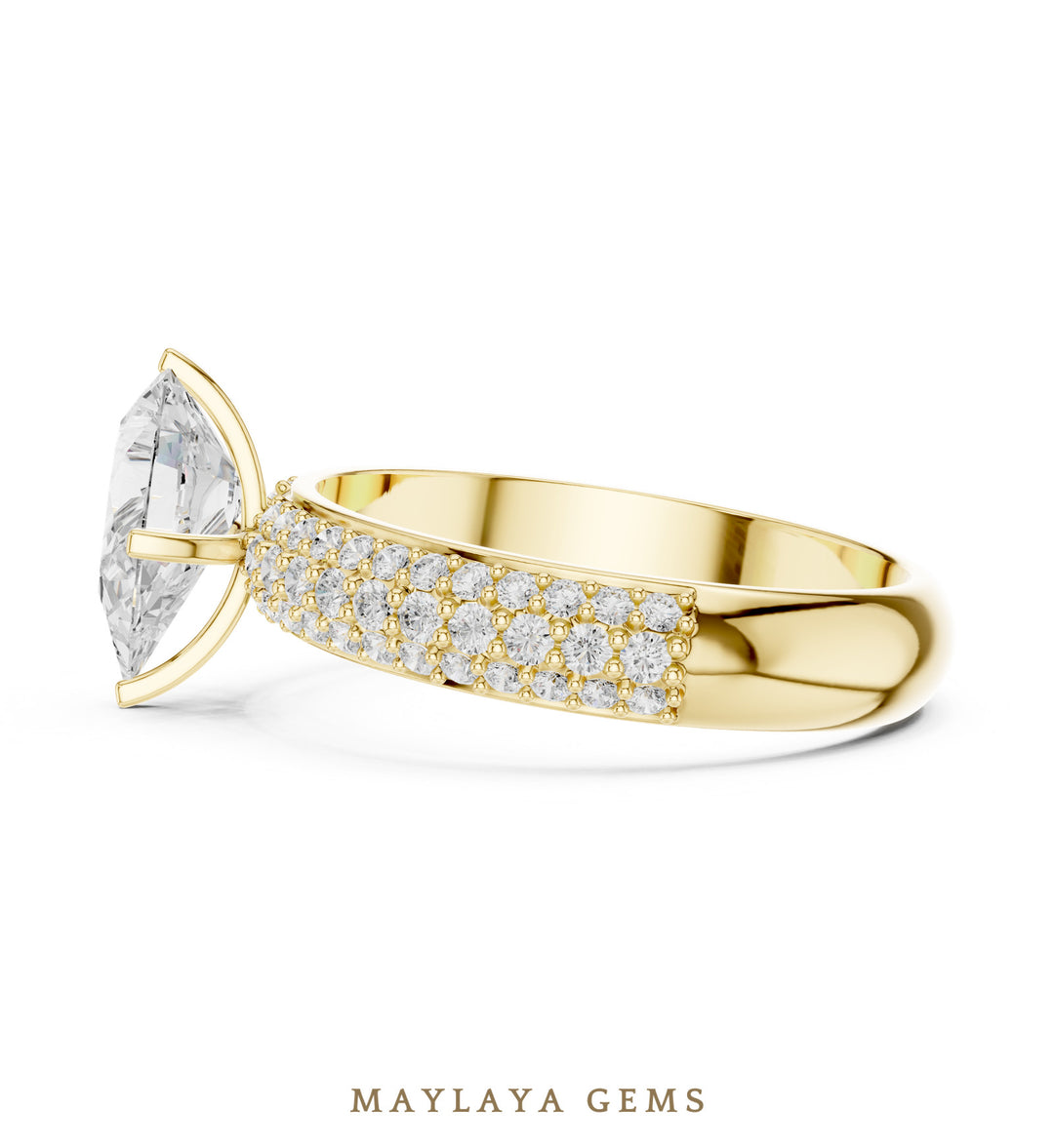 Maylaya Gems pear three-row pavé lab-grown diamond ring in yellow gold