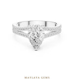 Load image into Gallery viewer, Maylaya Gems pear hidden halo split pavé lab-grown diamond ring in white gold
