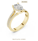 Load image into Gallery viewer, Maylaya Gems pear hidden halo split pavé lab-grown diamond ring in yellow gold
