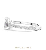 Load image into Gallery viewer, Maylaya Gems emerald baguette trilogy pavé lab-grown diamond ring in white gold
