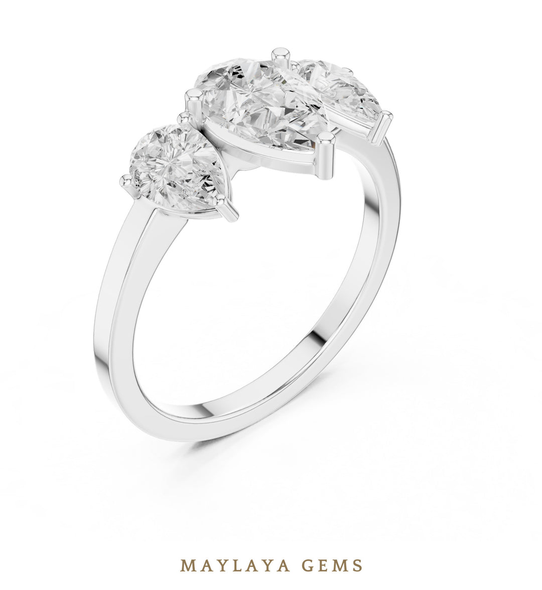 Maylaya Gems pear trilogy lab-grown diamond ring in white gold