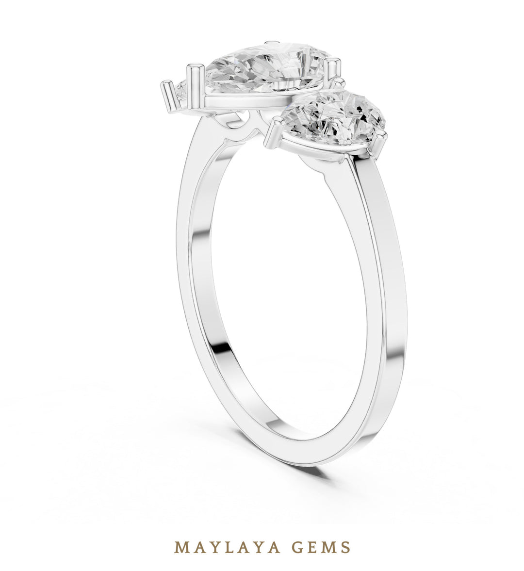 Maylaya Gems pear trilogy lab-grown diamond ring in white gold