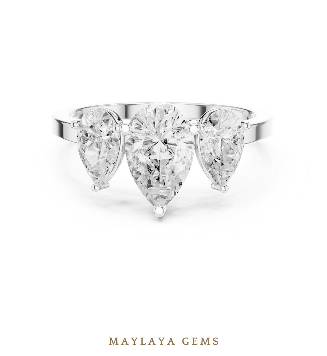 Maylaya Gems pear trilogy lab-grown diamond ring in white gold