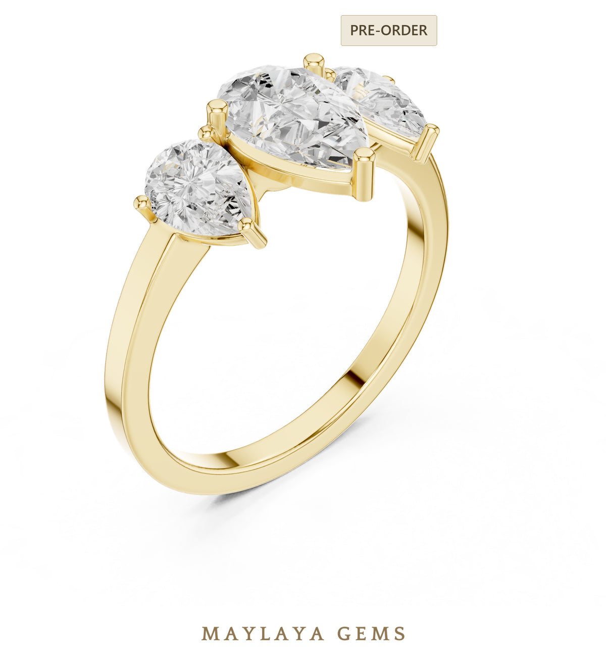 Maylaya gems pear trilogy lab grown diamond ring in yellow gold