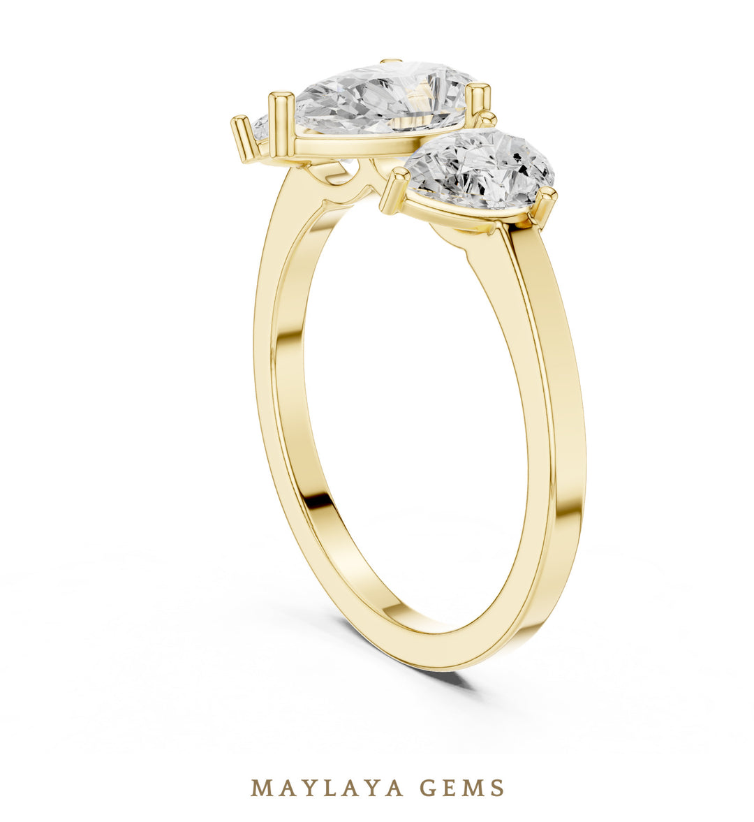 Maylaya Gems pear trilogy lab-grown diamond ring in yellow gold