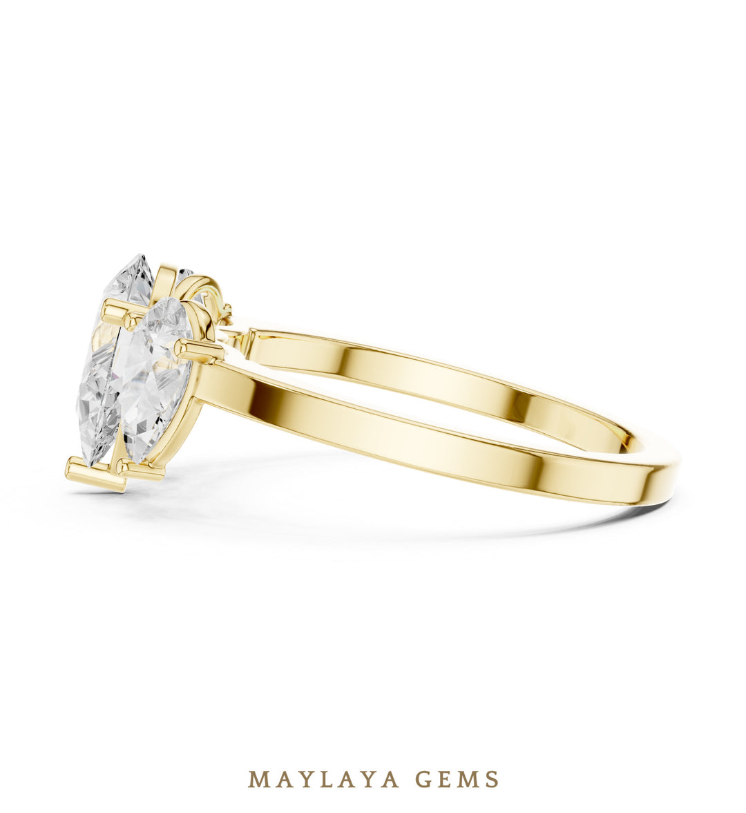 Maylaya Gems pear trilogy lab-grown diamond ring in yellow gold