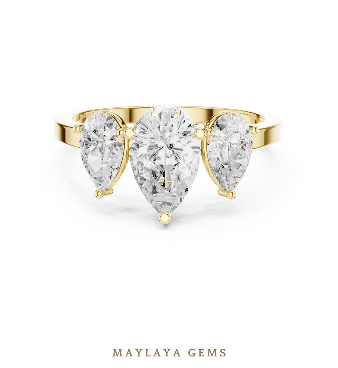 Maylaya Gems pear trilogy lab-grown diamond ring in yellow gold