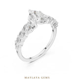 Load image into Gallery viewer, Maylaya Gems pear graduated round side-stone lab-grown diamond ring in white gold
