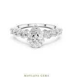 Load image into Gallery viewer, Maylaya Gems pear graduated round side-stone lab-grown diamond ring in white gold
