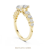 Load image into Gallery viewer, Maylaya Gems pear graduated round side-stone lab-grown diamond ring in yellow gold
