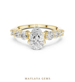 Load image into Gallery viewer, Maylaya Gems pear graduated round side-stone lab-grown diamond ring in yellow gold
