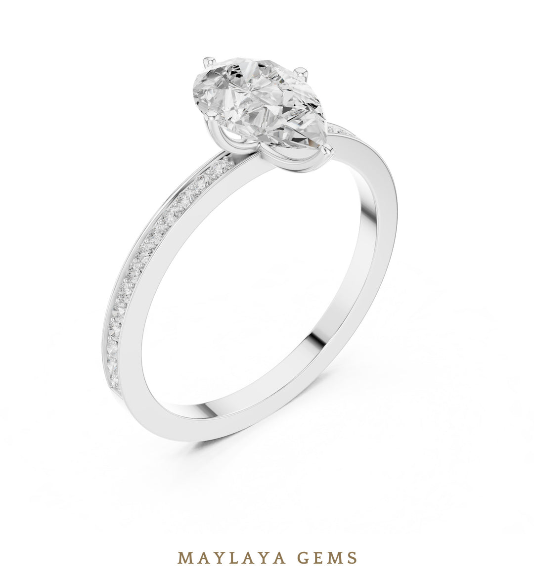 Maylaya Gems pear fine pavé lab-grown diamond ring in white gold