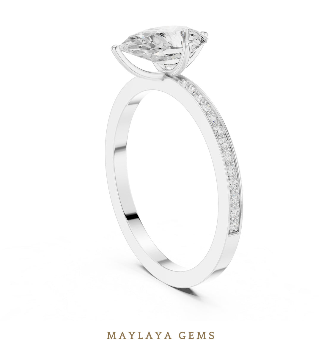 Maylaya Gems pear fine pavé lab-grown diamond ring in white gold