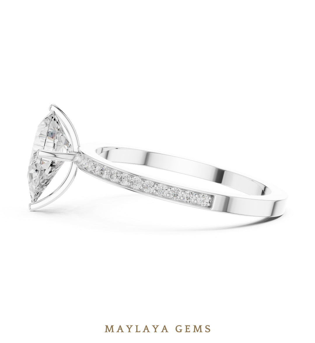 Maylaya Gems pear fine pavé lab-grown diamond ring in white gold