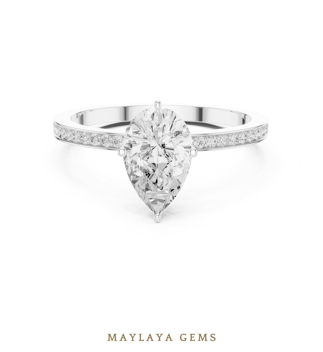 Maylaya Gems pear fine pavé lab-grown diamond ring in white gold