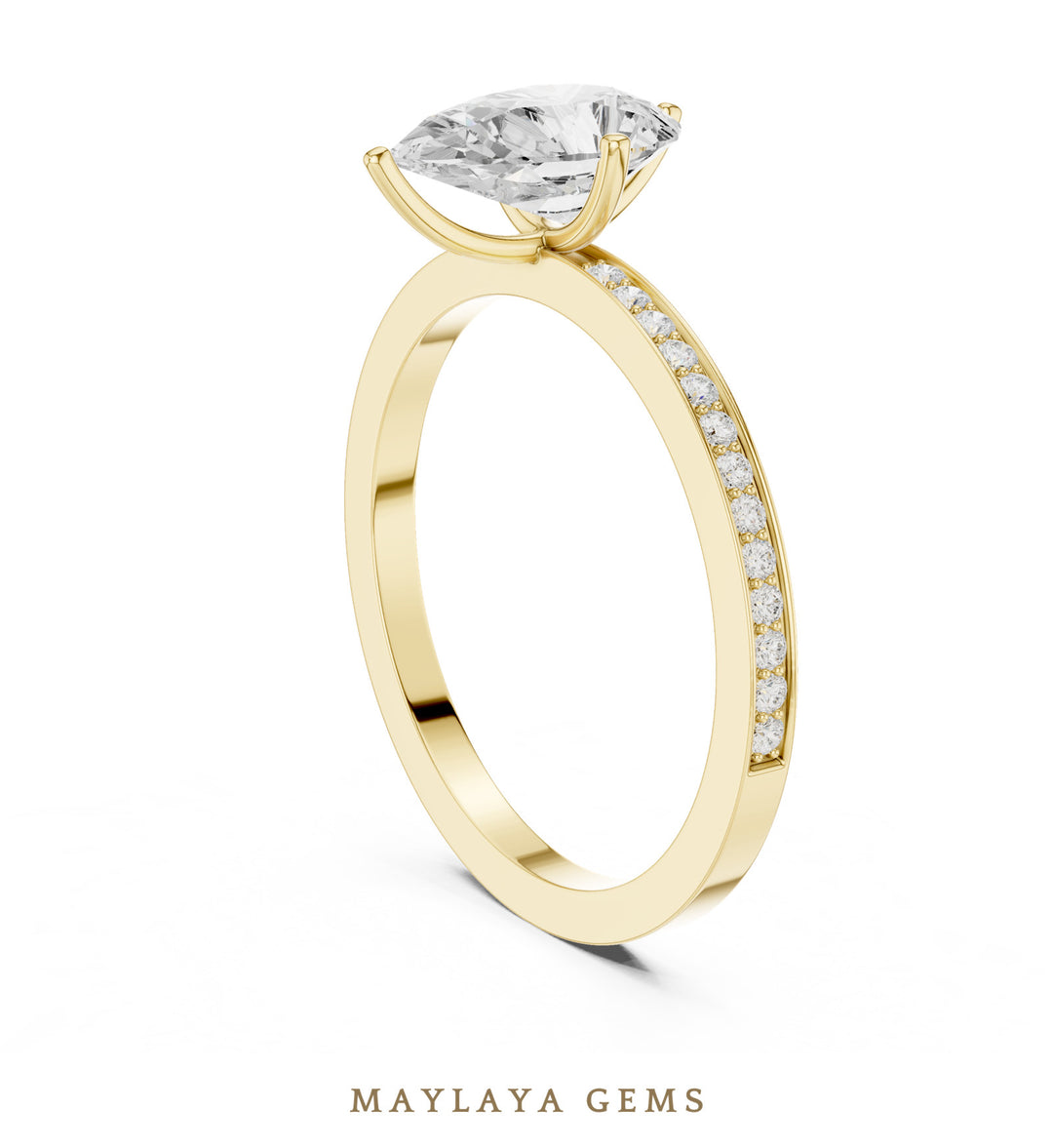 Maylaya Gems pear fine pavé lab-grown diamond ring in yellow gold