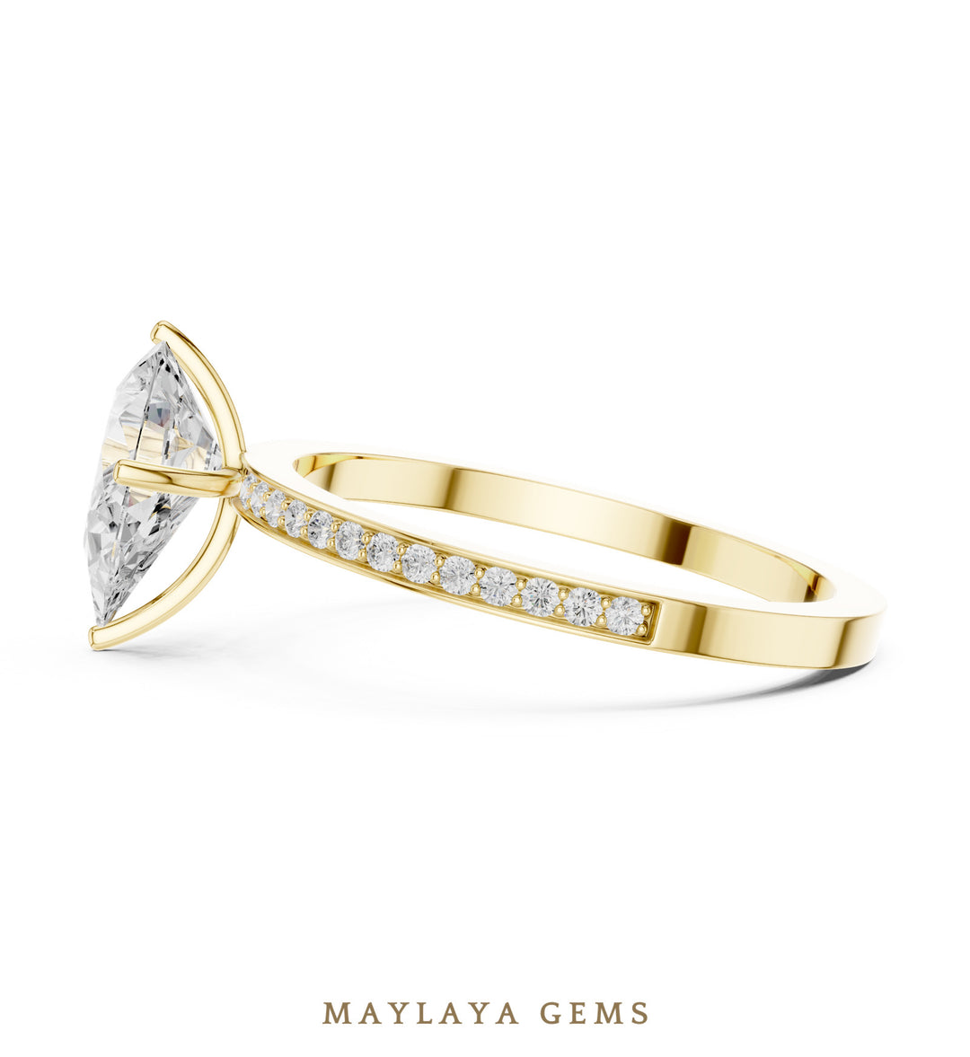 Maylaya Gems pear fine pavé lab-grown diamond ring in yellow gold