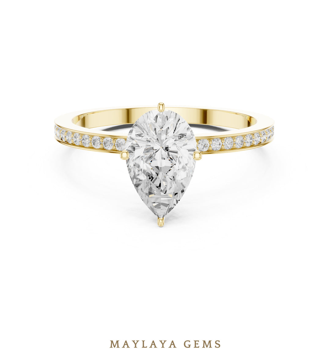 Maylaya Gems pear fine pavé lab-grown diamond ring in yellow gold