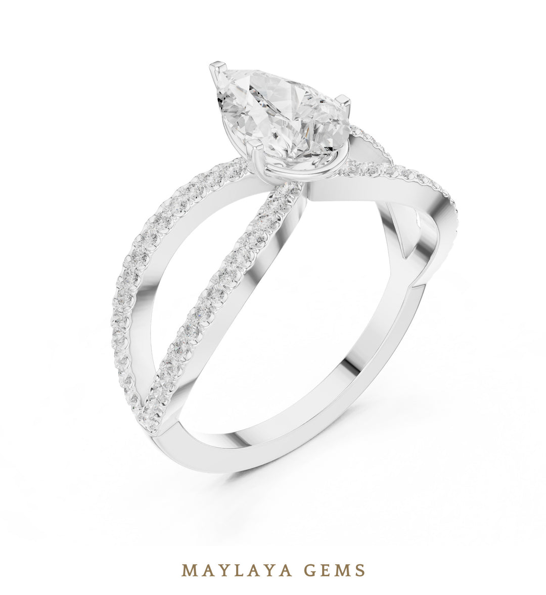 Maylaya Gems pear open split pavé lab-grown diamond ring in white gold