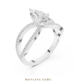 Load image into Gallery viewer, Maylaya Gems pear open split pavé lab-grown diamond ring in white gold
