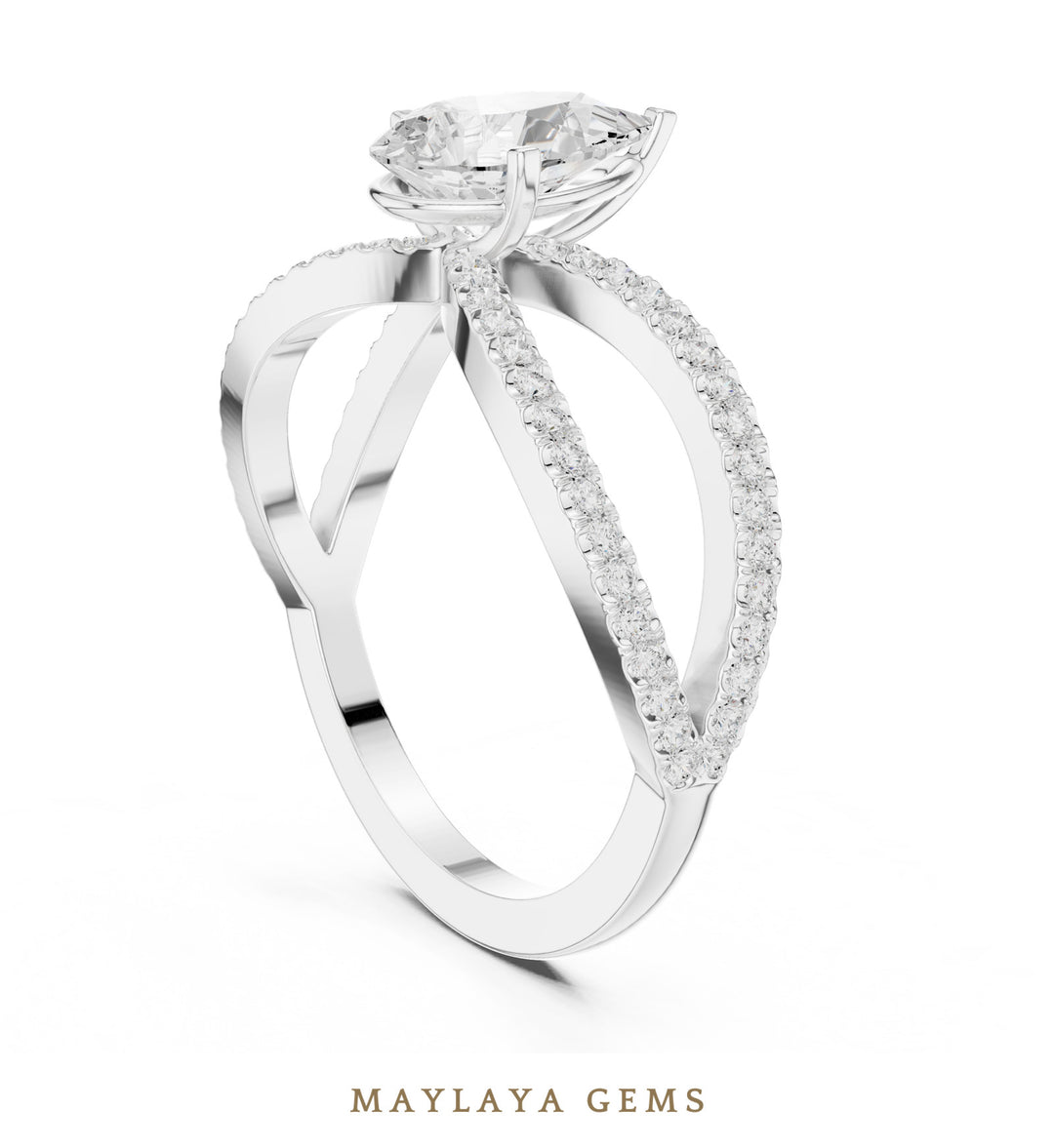 Maylaya Gems pear open split pavé lab-grown diamond ring in white gold