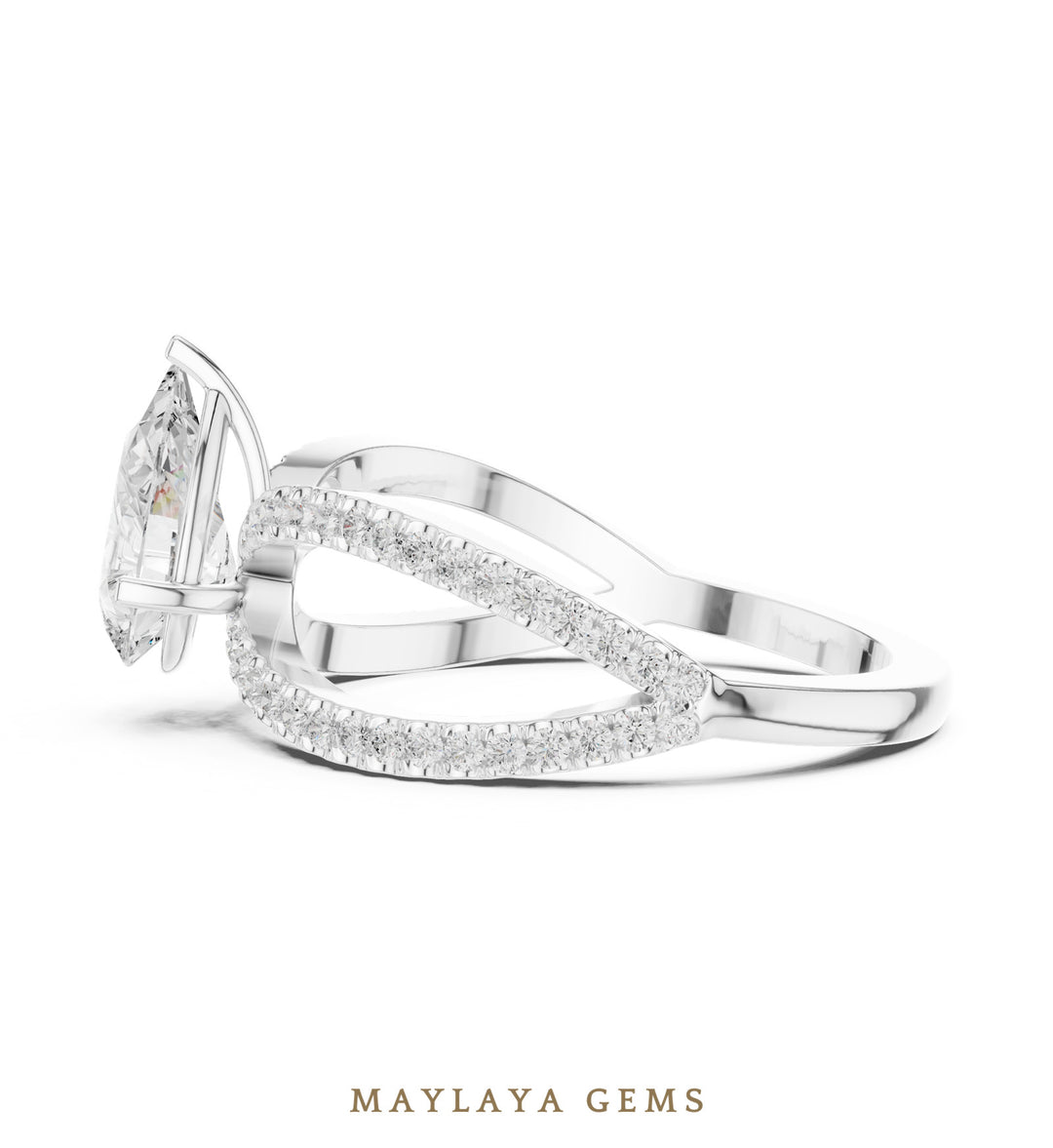 Maylaya Gems pear open split pavé lab-grown diamond ring in white gold