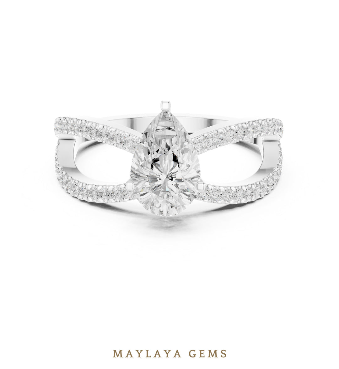 Maylaya Gems pear open split pavé lab-grown diamond ring in white gold