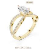 Load image into Gallery viewer, Maylaya Gems pear open split pavé lab-grown diamond ring in yellow gold
