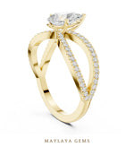 Load image into Gallery viewer, Maylaya Gems pear open split pavé lab-grown diamond ring in yellow gold
