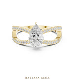 Load image into Gallery viewer, Maylaya Gems pear open split pavé lab-grown diamond ring in yellow gold
