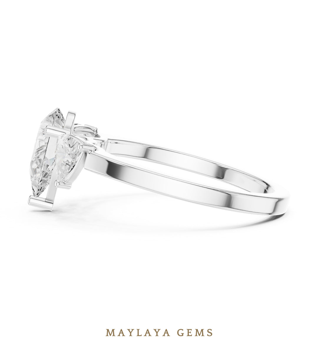 Maylaya Gems pear curved trillion trilogy lab-grown diamond ring in white gold