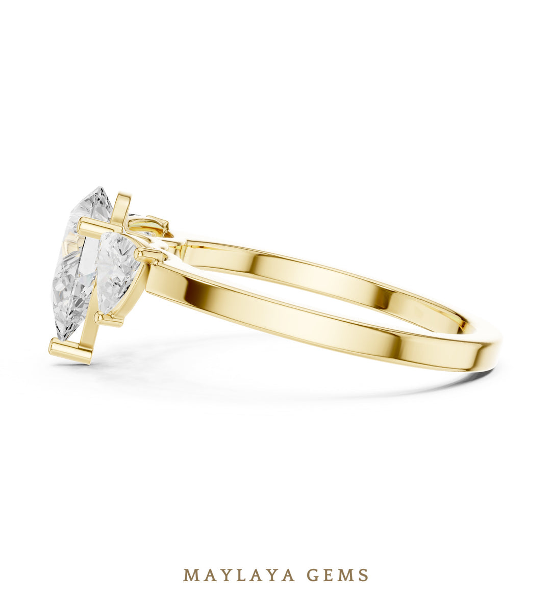 Maylaya Gems pear curved trillion trilogy lab-grown diamond ring in yellow gold