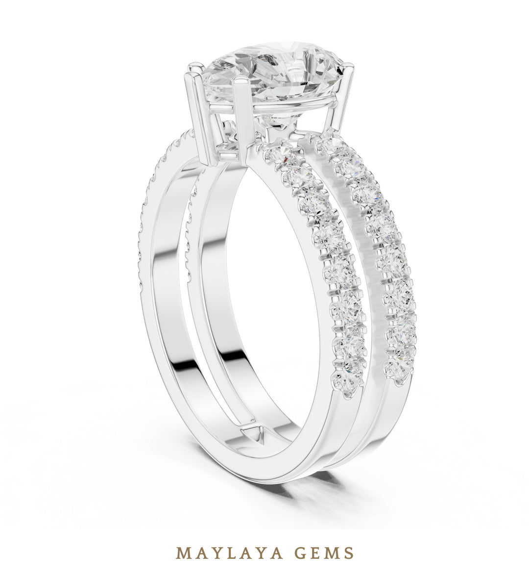 Maylaya Gems pear double-rail pavé lab-grown diamond ring in white gold
