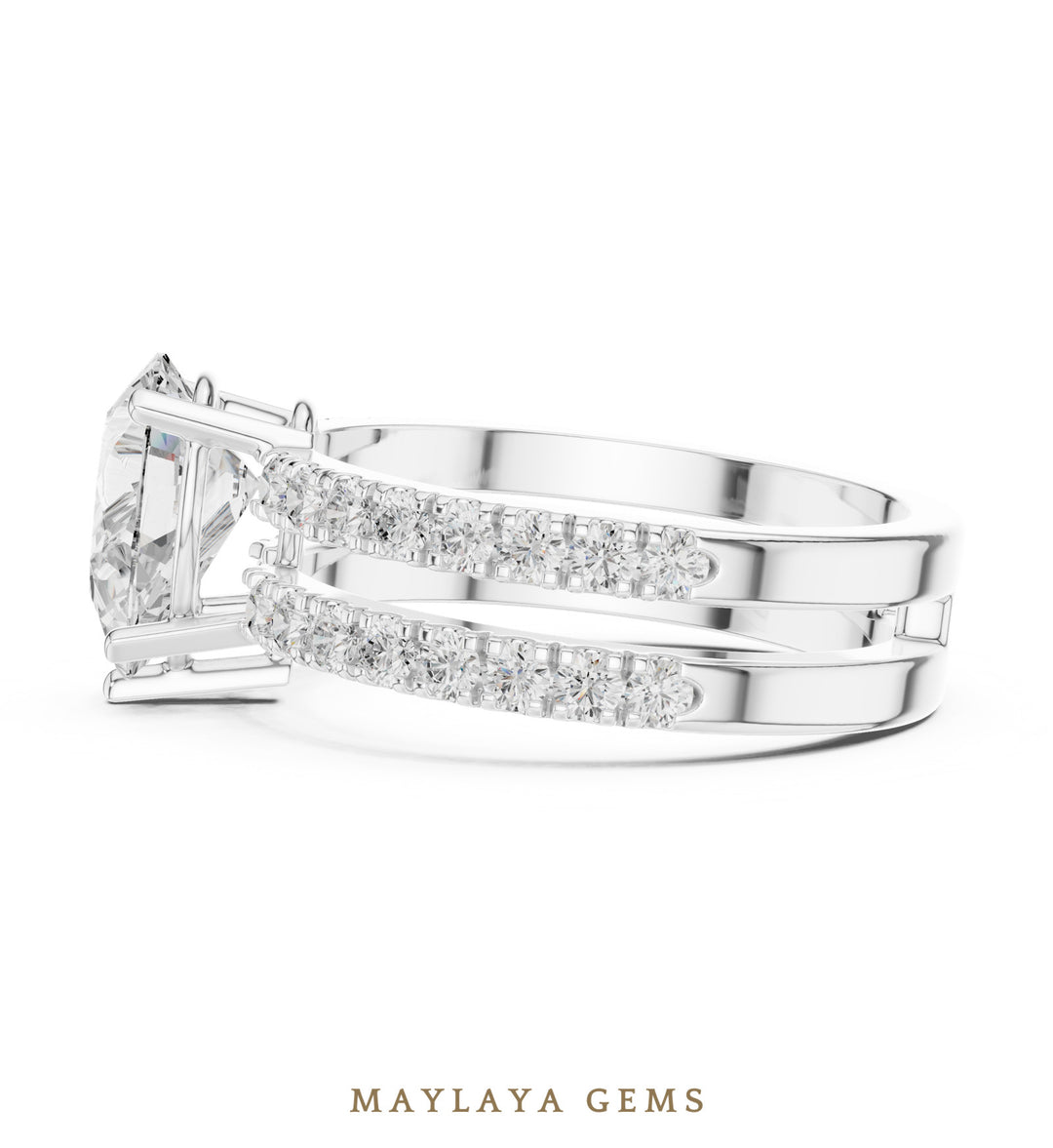 Maylaya Gems pear double-rail pavé lab-grown diamond ring in white gold
