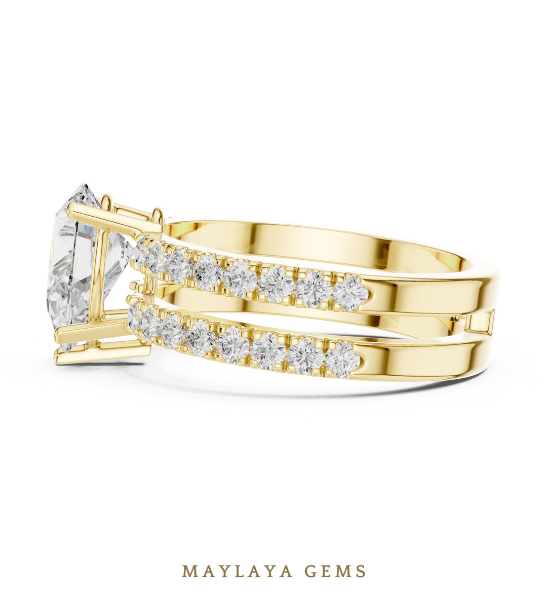 Maylaya Gems pear double-rail pavé lab-grown diamond ring in yellow gold