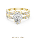 Load image into Gallery viewer, Maylaya Gems pear double-rail pavé lab-grown diamond ring in yellow gold
