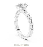 Load image into Gallery viewer, Maylaya Gems pear baguette side-stone lab-grown diamond ring in white gold
