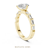 Load image into Gallery viewer, Maylaya Gems pear baguette side-stone lab-grown diamond ring in yellow gold

