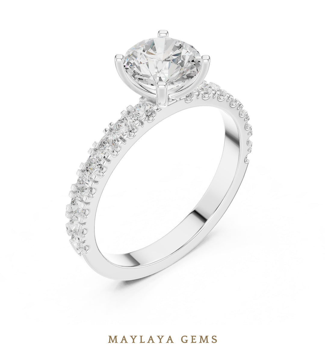 Maylaya Gems round fine pavé lab-grown diamond ring in white gold