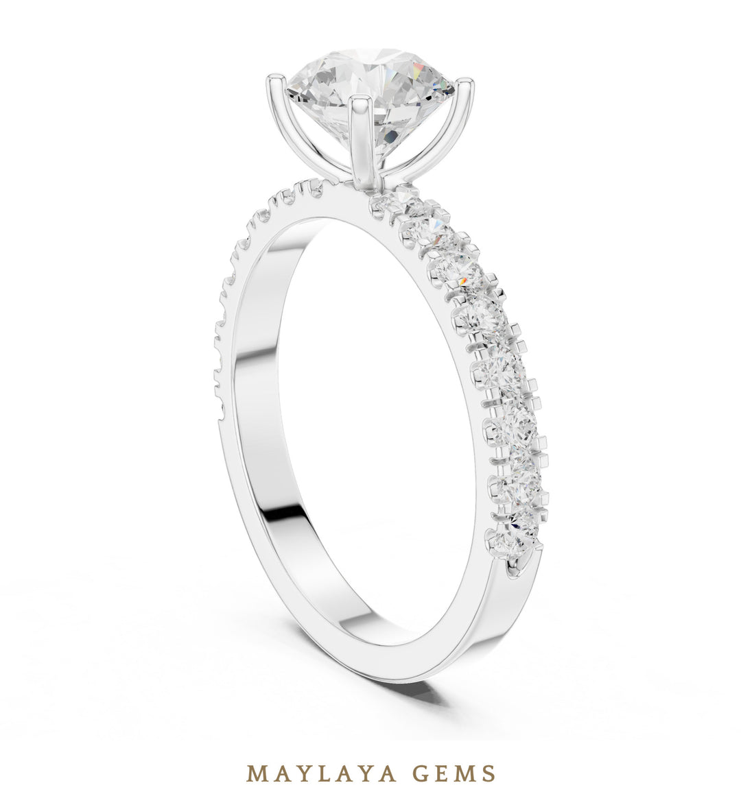 Maylaya Gems round fine pavé lab-grown diamond ring in white gold