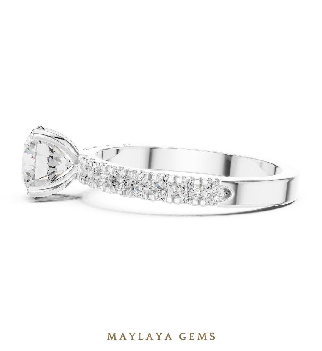 Maylaya Gems round fine pavé lab-grown diamond ring in white gold