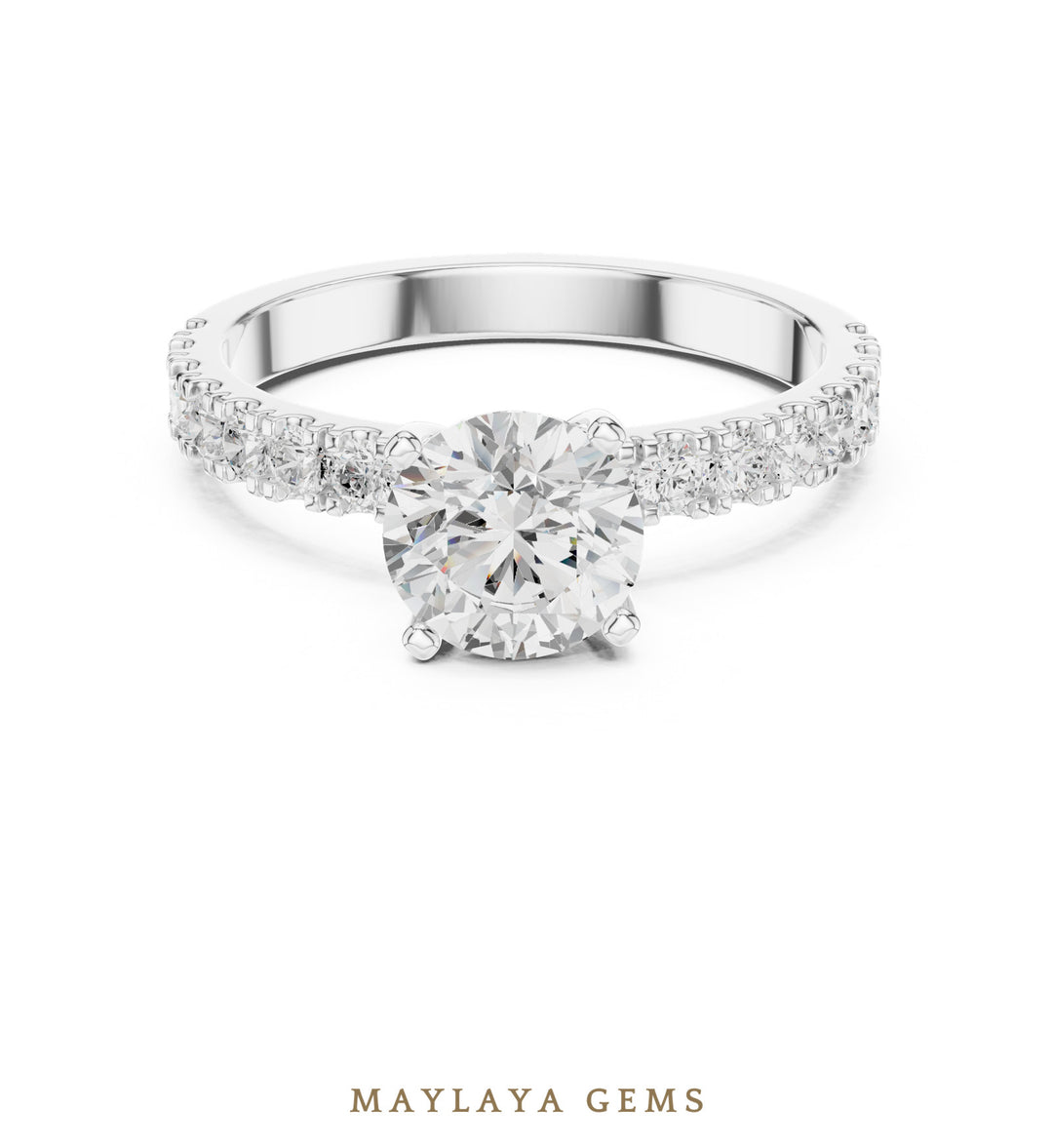 Maylaya Gems round fine pavé lab-grown diamond ring in white gold