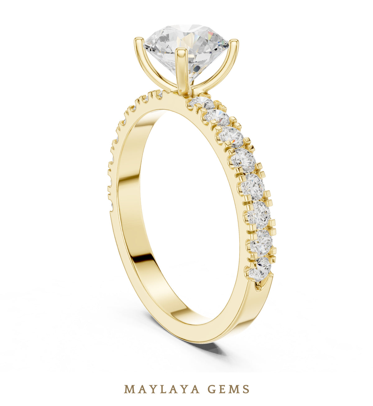 Maylaya gems round fine pavé lab grown diamond ring in yellow gold