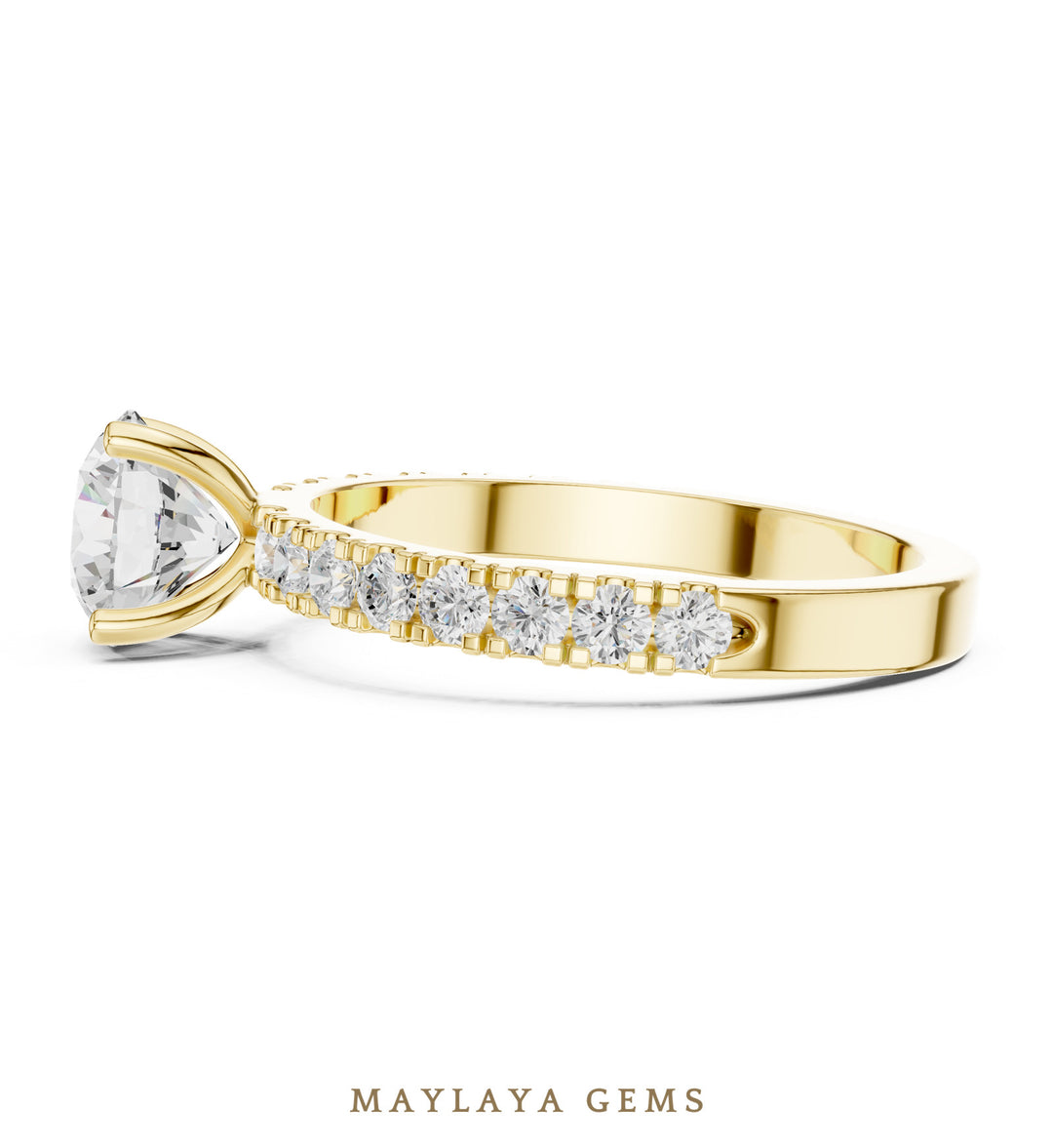 Maylaya Gems round fine pavé lab-grown diamond ring in yellow gold