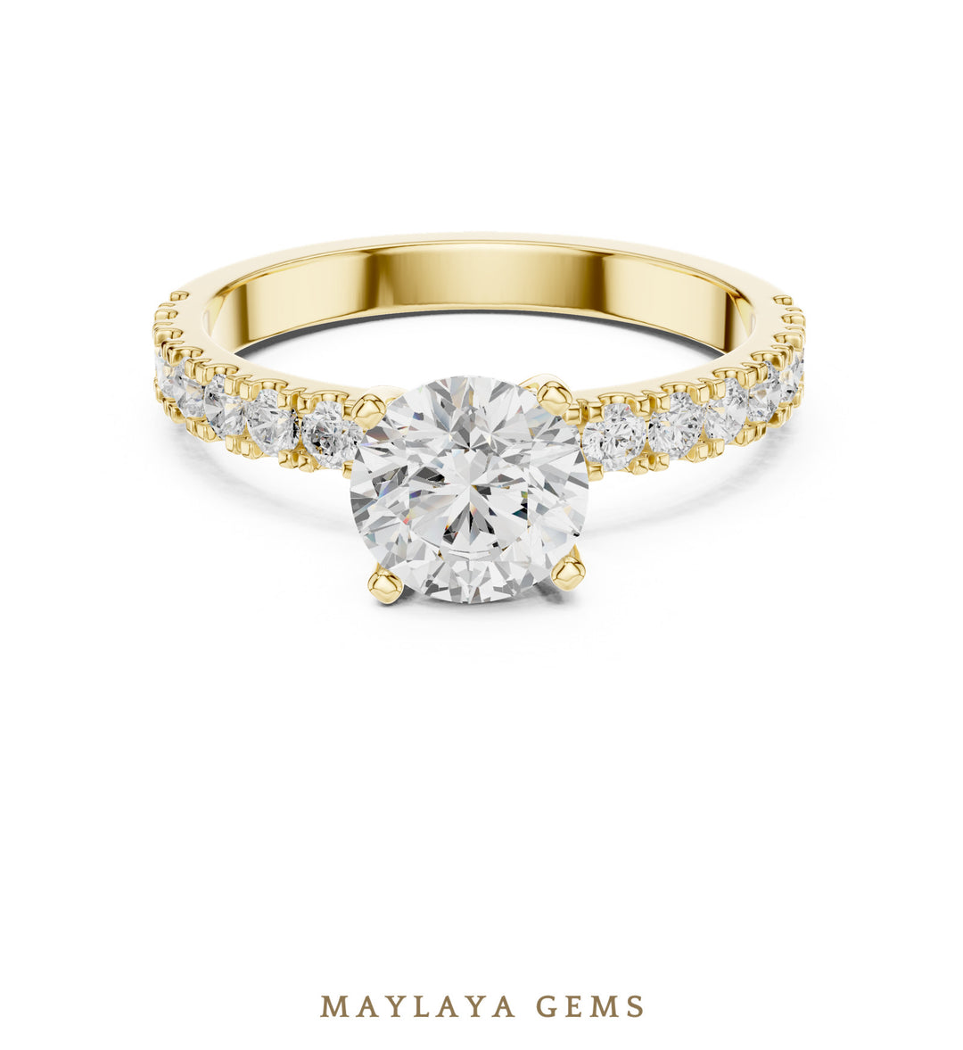 Maylaya Gems round fine pavé lab-grown diamond ring in yellow gold