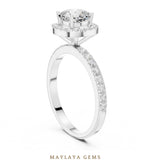 Load image into Gallery viewer, Maylaya Gems round cushion halo pavé lab-grown diamond ring in white gold
