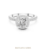 Load image into Gallery viewer, Maylaya Gems round cushion halo pavé lab-grown diamond ring in white gold
