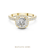 Load image into Gallery viewer, Maylaya Gems round cushion halo pavé lab-grown diamond ring in yellow gold
